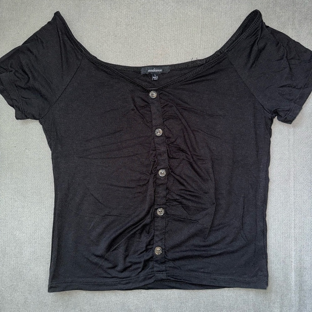 New Medium Black Off the Shoulder top with button middle